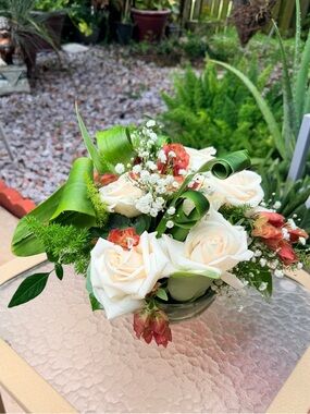 Elegant Cream Rose and Coral Floral Arrangement - Home Accents